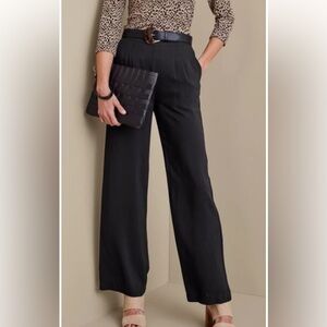 Soft Surroundings Wide Leg Black Melita Pleated Pants with Pockets size large